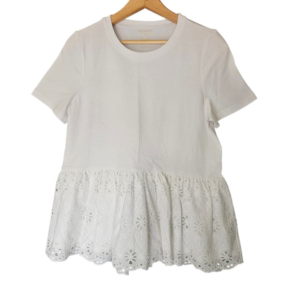 Kate Spade Broome Street White Eyelet Peplum Short Sleeve Top Small 100% Cotton